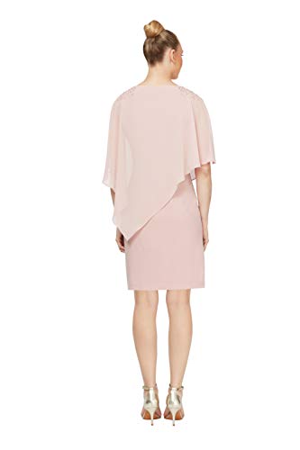 S.L. Fashions Women's Short Sheath Capelet Gown with Asymmetric Overlay, Mother of The Bride Dress (Petite and Regular Sizes)