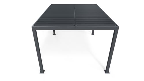PURPLE LEAF Lamellenpergola 94AS, 3,3 x 4,3 m, Aluminium-Pergola für den Außenbereich mit Sonnenschutz, verstellbarem Dach für Terrasse, Hinterhof, grauer Pavillon mit festem Dach, 1 lange Seite und 2 kurze Seiten