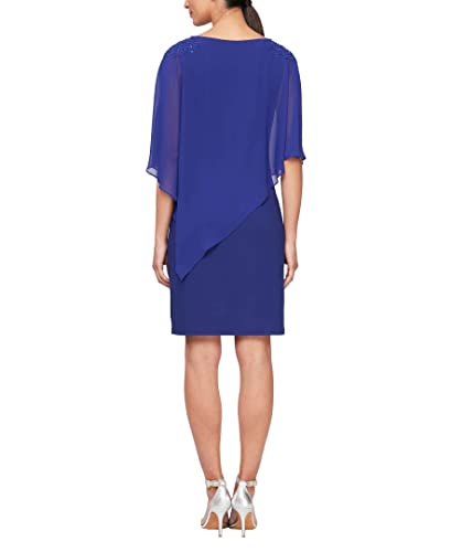 S.L. Fashions Women's Short Sheath Capelet Gown with Asymmetric Overlay, Mother of The Bride Dress (Petite and Regular Sizes)