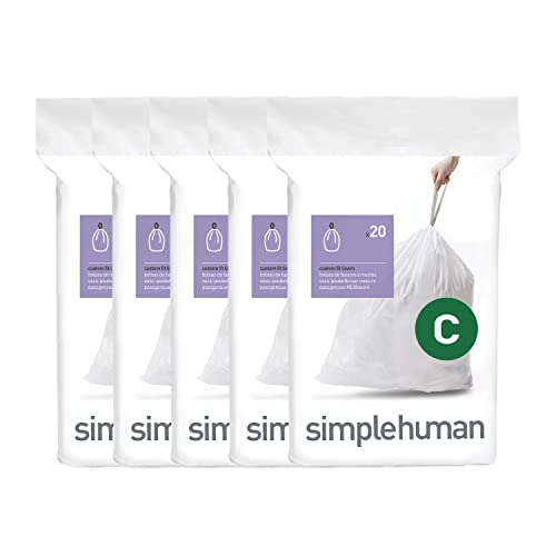 simplehuman Code H 60 Count, Genuine Custom Fit Liners, Drawstring Trash Bags in Dispenser Packs, 30-35 Liter / 8-9.2 Gallon, White