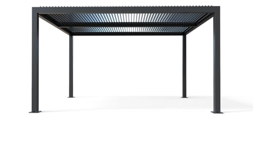 PURPLE LEAF Lamellenpergola 94AS, 3,3 x 4,3 m, Aluminium-Pergola für den Außenbereich mit Sonnenschutz, verstellbarem Dach für Terrasse, Hinterhof, grauer Pavillon mit festem Dach, 1 lange Seite und 2 kurze Seiten