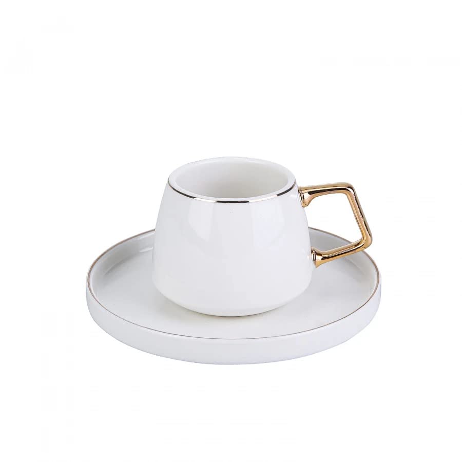 KARACA Globe Turkish Coffee Cup Set of 6, 80ml, 2.7 oz, Small Espresso Cups with Saucers, Porcelain, Black Patterns and Gold Handles, Ideal for Serving Coffee, Espresso, and Cappuccino