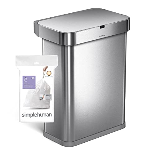 simplehuman Code H 60 Count, Genuine Custom Fit Liners, Drawstring Trash Bags in Dispenser Packs, 30-35 Liter / 8-9.2 Gallon, White