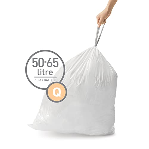 simplehuman Code H 60 Count, Genuine Custom Fit Liners, Drawstring Trash Bags in Dispenser Packs, 30-35 Liter / 8-9.2 Gallon, White