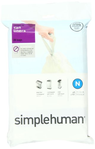 simplehuman Code H 60 Count, Genuine Custom Fit Liners, Drawstring Trash Bags in Dispenser Packs, 30-35 Liter / 8-9.2 Gallon, White