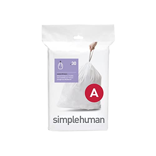 simplehuman Code H 60 Count, Genuine Custom Fit Liners, Drawstring Trash Bags in Dispenser Packs, 30-35 Liter / 8-9.2 Gallon, White