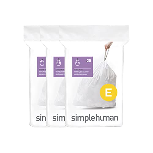 simplehuman Code H 60 Count, Genuine Custom Fit Liners, Drawstring Trash Bags in Dispenser Packs, 30-35 Liter / 8-9.2 Gallon, White