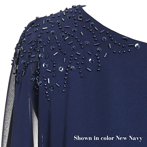 S.L. Fashions Women's Short Sheath Capelet Gown with Asymmetric Overlay, Mother of The Bride Dress (Petite and Regular Sizes)