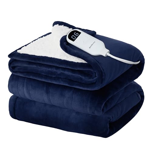 Electric Heated Blanket/Throw - Seamless Flannel Electric Blanket, Heating Blanket with 4 Time Settings & 6 Heat Settings, Warm Blanket Gift for Grandma (50x60 inches, Black)