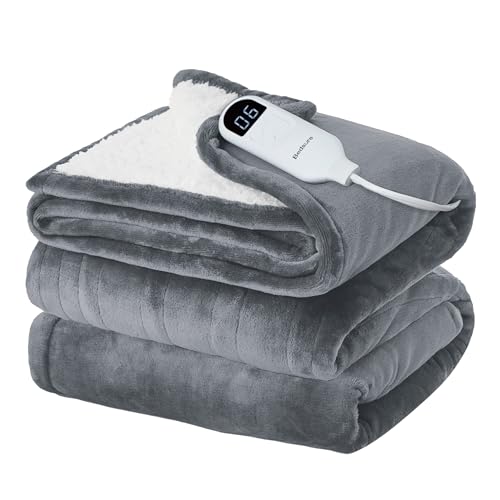 Electric Heated Blanket/Throw - Seamless Flannel Electric Blanket, Heating Blanket with 4 Time Settings & 6 Heat Settings, Warm Blanket Gift for Grandma (50x60 inches, Black)