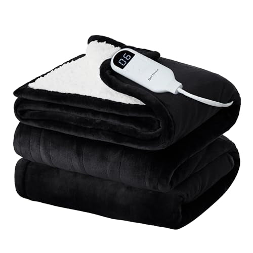 Electric Heated Blanket/Throw - Seamless Flannel Electric Blanket, Heating Blanket with 4 Time Settings & 6 Heat Settings, Warm Blanket Gift for Grandma (50x60 inches, Black)