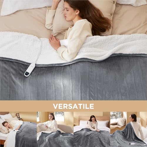 Electric Heated Blanket/Throw - Seamless Flannel Electric Blanket, Heating Blanket with 4 Time Settings & 6 Heat Settings, Warm Blanket Gift for Grandma (50x60 inches, Black)