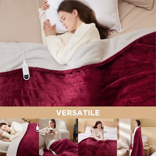 Electric Heated Blanket/Throw - Seamless Flannel Electric Blanket, Heating Blanket with 4 Time Settings & 6 Heat Settings, Warm Blanket Gift for Grandma (50x60 inches, Black)