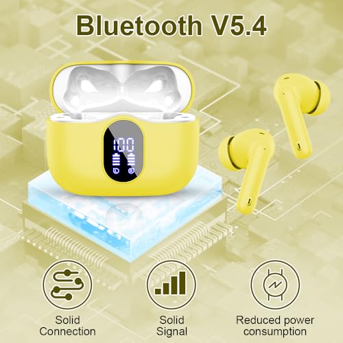 Wireless Earbuds Bluetooth 5.4 Headphones Bass Stereo Ear Buds with Noise Cancelling Mic LED Display in Ear Earphones IP7 Waterproof 36H Playtime for Laptop Pad Phones Sports Workout White