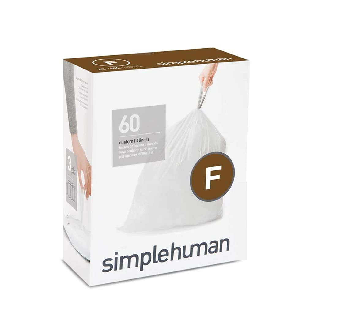 simplehuman Code H 60 Count, Genuine Custom Fit Liners, Drawstring Trash Bags in Dispenser Packs, 30-35 Liter / 8-9.2 Gallon, White