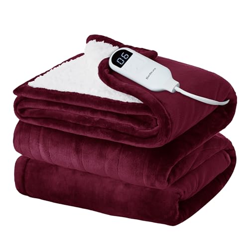 Electric Heated Blanket/Throw - Seamless Flannel Electric Blanket, Heating Blanket with 4 Time Settings & 6 Heat Settings, Warm Blanket Gift for Grandma (50x60 inches, Black)