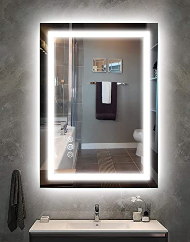 Amorho 20"x 28" LED Bathroom Mirror with Black Frame, Front Light and Backlit(Controlled Separately), Stepless Dimmable, Anti-Fog, Shatter-Proof, 3 Colors, Memory