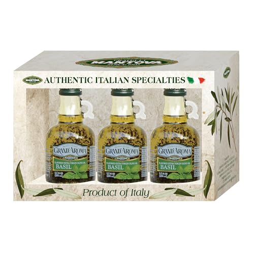 Mantova Grand’Aroma Flavored Extra Virgin Olive Oils, Variety Gift Set, made in Italy, cold-pressed, 100% natural, heart-healthy, for grilling, barbequing, smoking, and cooking, 8.5 oz