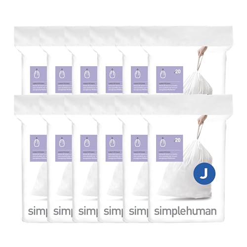 simplehuman Code H 60 Count, Genuine Custom Fit Liners, Drawstring Trash Bags in Dispenser Packs, 30-35 Liter / 8-9.2 Gallon, White