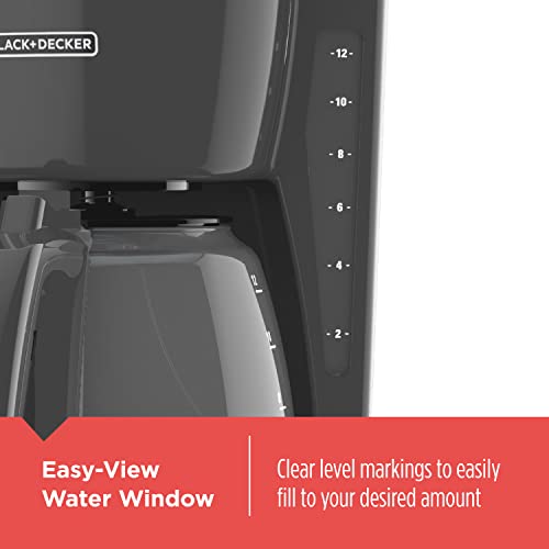 BLACK+DECKER 12-Cup Digital Coffee Maker, CM1160W, Programmable, Washable Basket Filter, Sneak-A-Cup, Auto Brew, Water Window, Keep Hot Plate, White