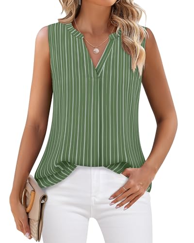 Timeson Women's Chiffon V Neck Sleeveless Blouse Tops Office Work Shirts