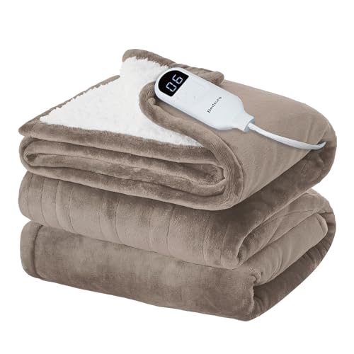 Electric Heated Blanket/Throw - Seamless Flannel Electric Blanket, Heating Blanket with 4 Time Settings & 6 Heat Settings, Warm Blanket Gift for Grandma (50x60 inches, Black)