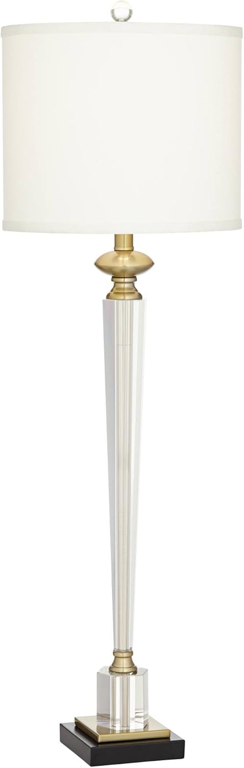 Vienna Full Spectrum Lana Modern Table Lamp 38 1/2" Tall Clear Crystal Glass Hexagonal Column White Drum Shade Decor for Living Room Bedroom House Bedside Nightstand Home Office Entryway Family