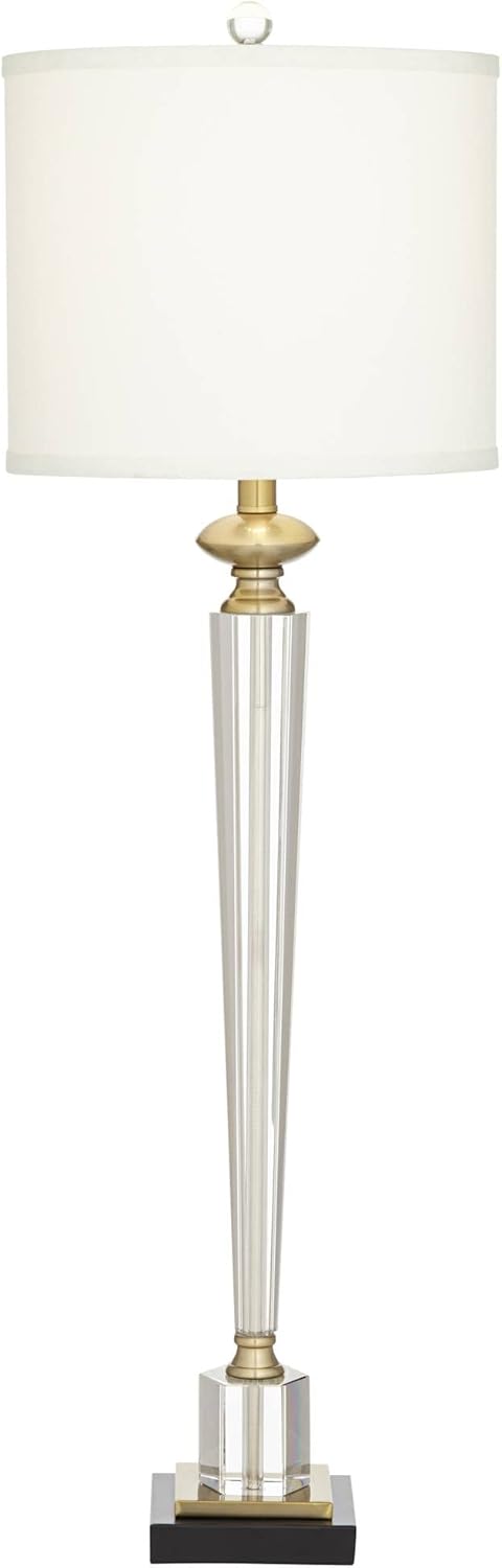 Vienna Full Spectrum Lana Modern Table Lamp 38 1/2" Tall Clear Crystal Glass Hexagonal Column White Drum Shade Decor for Living Room Bedroom House Bedside Nightstand Home Office Entryway Family