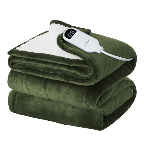 Electric Heated Blanket/Throw - Seamless Flannel Electric Blanket, Heating Blanket with 4 Time Settings & 6 Heat Settings, Warm Blanket Gift for Grandma (50x60 inches, Black)