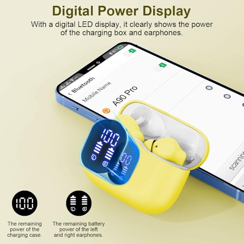 Wireless Earbuds Bluetooth 5.4 Headphones Bass Stereo Ear Buds with Noise Cancelling Mic LED Display in Ear Earphones IP7 Waterproof 36H Playtime for Laptop Pad Phones Sports Workout White