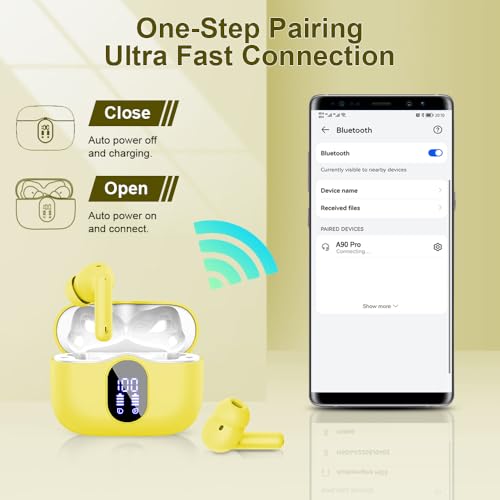 Wireless Earbuds Bluetooth 5.4 Headphones Bass Stereo Ear Buds with Noise Cancelling Mic LED Display in Ear Earphones IP7 Waterproof 36H Playtime for Laptop Pad Phones Sports Workout White