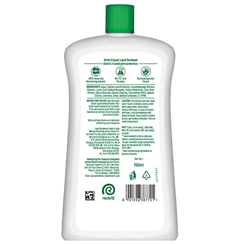 Dettol Handwash (875ml / 29.59 fl oz Each), Pack of 1 - Original Formula
