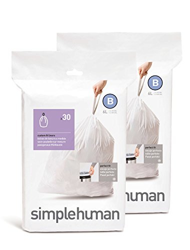 simplehuman Code H 60 Count, Genuine Custom Fit Liners, Drawstring Trash Bags in Dispenser Packs, 30-35 Liter / 8-9.2 Gallon, White