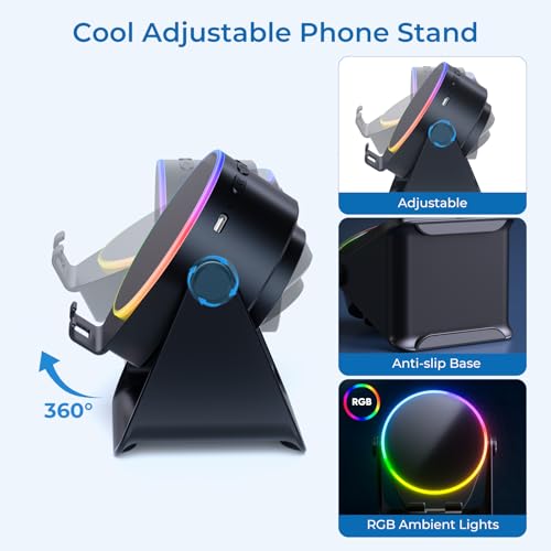 Dohelly Wireless Induction Speaker with Phone Stand & RGB Light, No Bluetooth Needed, Compatible with iPhone, Android, Tablets – Black