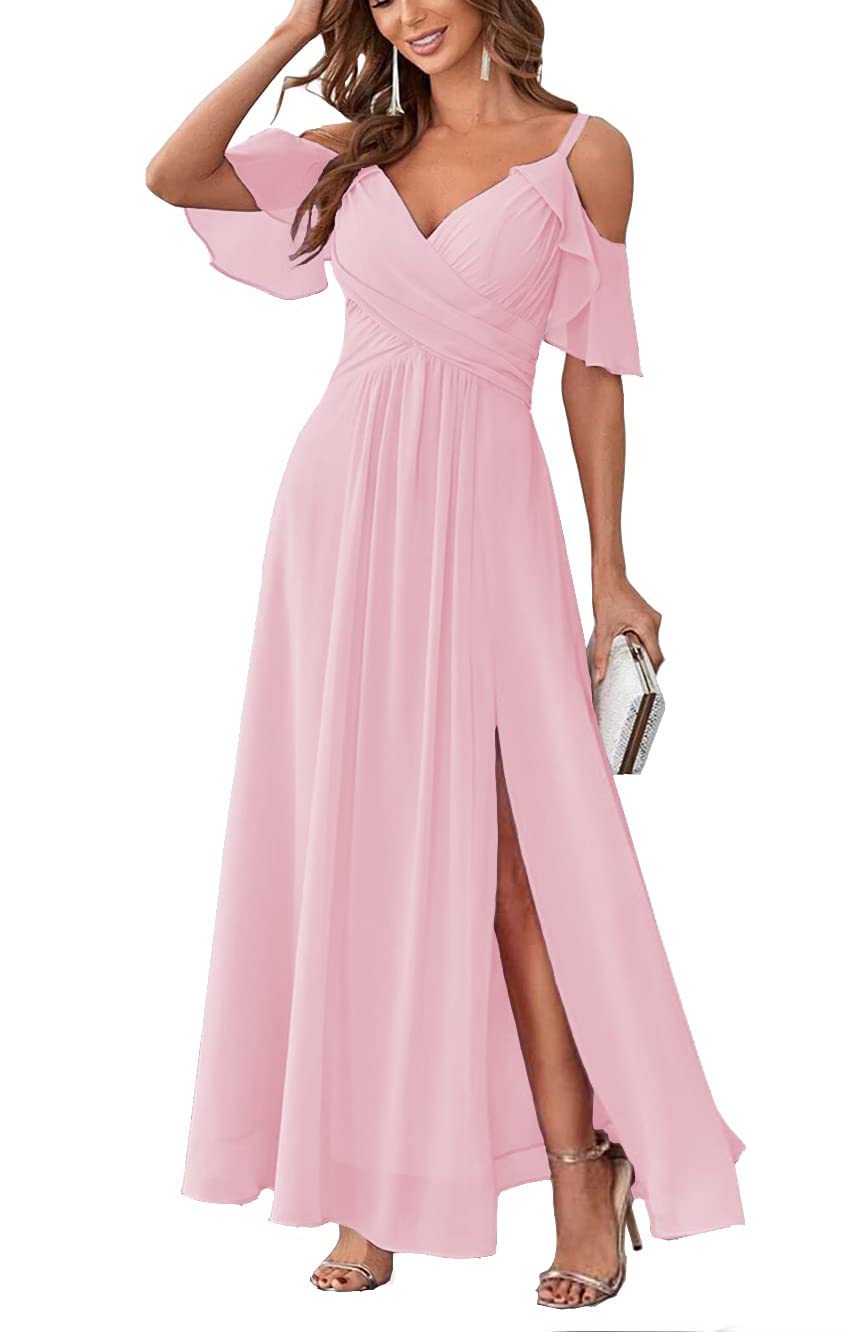 Long Chiffon Junior Bridesmaids Dresses for Women Wedding Party Dress Formal Military Ball Gown ABC095
