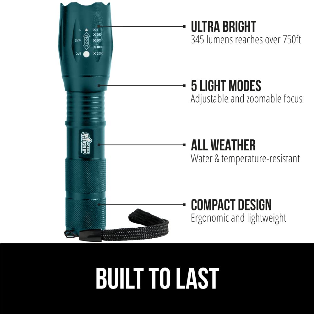 Gorilla Grip Leistungsstarke LED-Taschenlampe, 237 m, wasserfest, 5 einstellbare Modi, taktische Taschenlampe, hohe Lumen, ultrahelle Akku-Zoom-Taschenlampen, kleines Mini-Taschenlampen-Zubehör fürs Campingauto, 2er-Pack, Gold