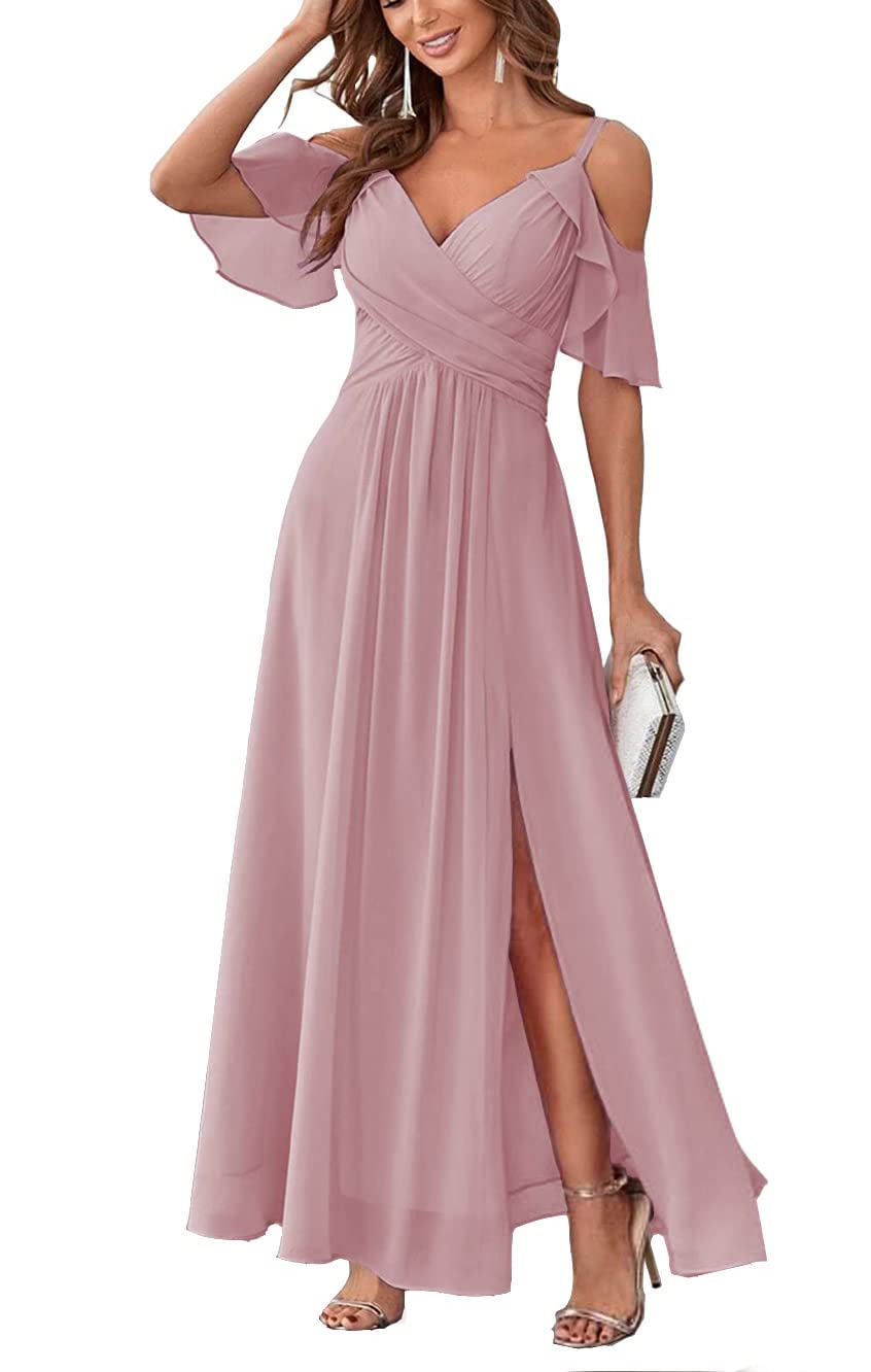 Long Chiffon Junior Bridesmaids Dresses for Women Wedding Party Dress Formal Military Ball Gown ABC095