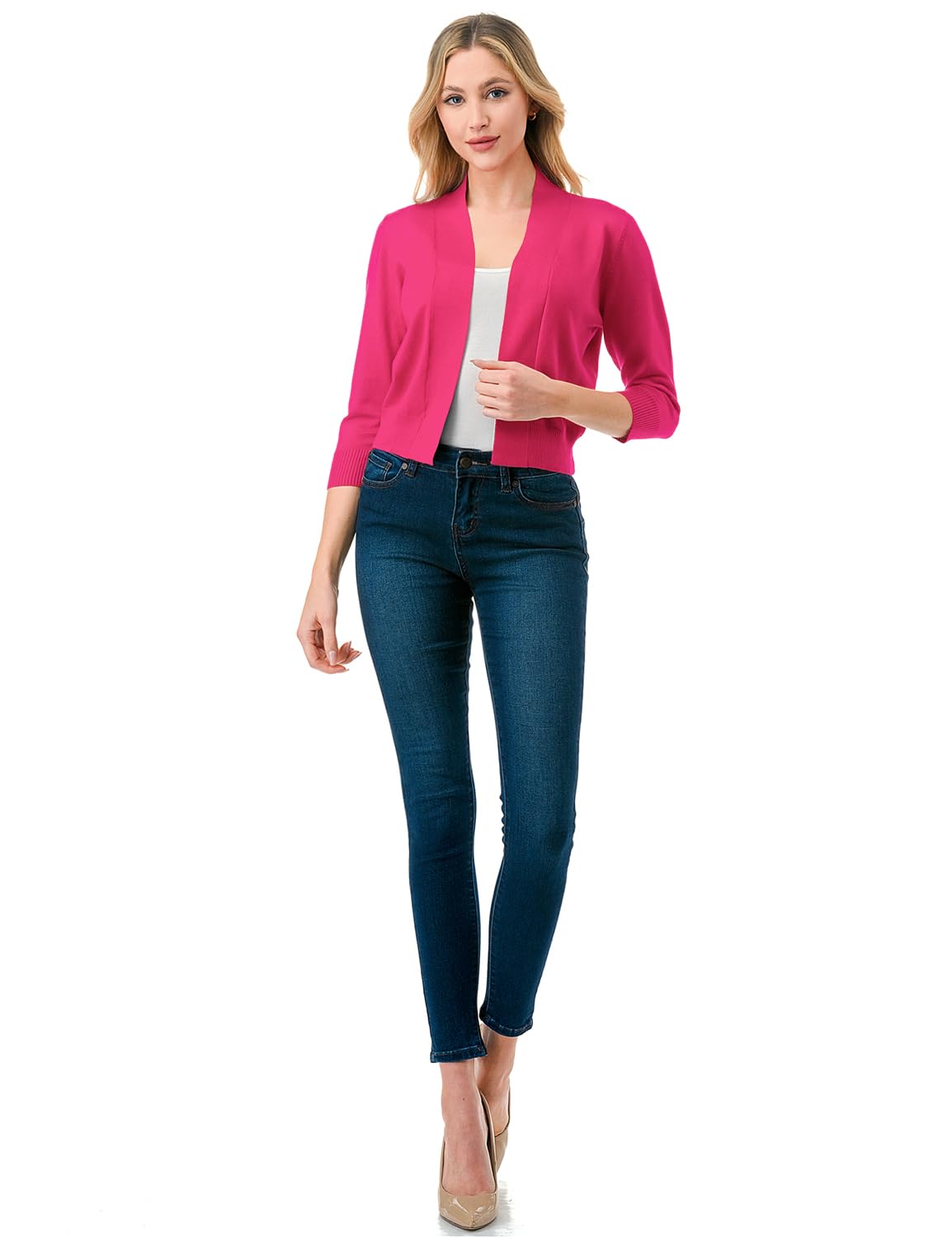 LALABEE Damen-Bolero, klassisch, 3/4-Ärmel, vorne offen, kurz, Cardigan, Shrugs für Kleider (S~XXL)