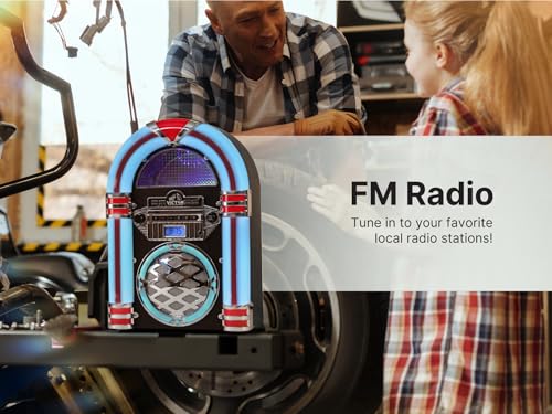 VICTOR Wilshire Desktop Bluetooth Jukebox mit FM-Radio, integriertem Stereolautsprecher und mehrfarbiger LED-Beleuchtung, Schwarz (VDTJ-1450-BK)