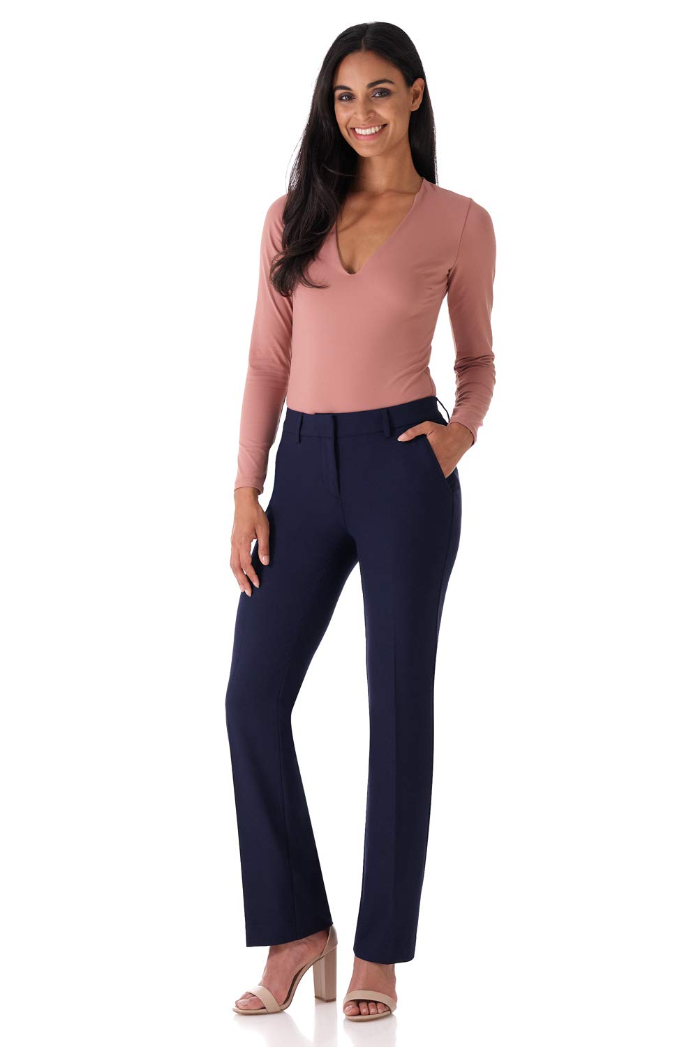 Rekucci Smart Stretch-Hose für Damen vom Schreibtisch bis zum Abendessen mit geradem Bein und Reißverschluss