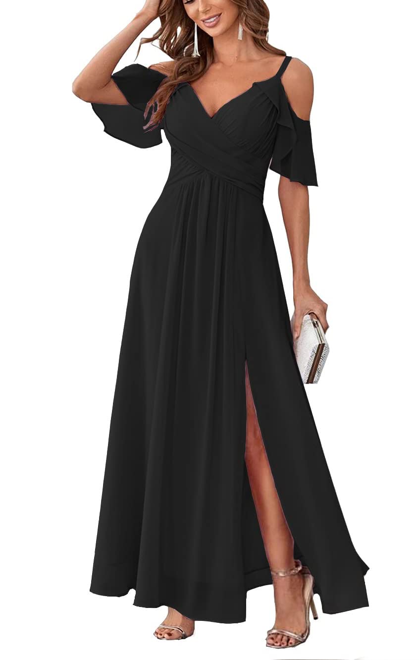 Long Chiffon Junior Bridesmaids Dresses for Women Wedding Party Dress Formal Military Ball Gown ABC095