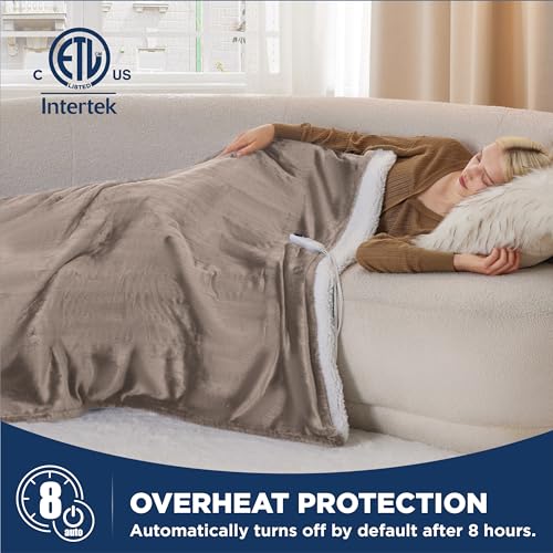Electric Heated Blanket/Throw - Seamless Flannel Electric Blanket, Heating Blanket with 4 Time Settings & 6 Heat Settings, Warm Blanket Gift for Grandma (50x60 inches, Black)
