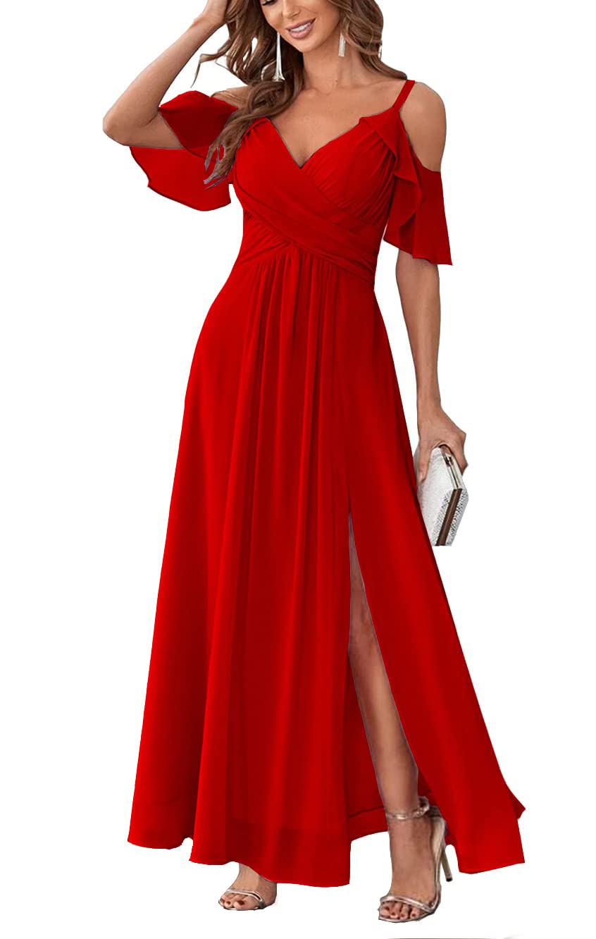 Long Chiffon Junior Bridesmaids Dresses for Women Wedding Party Dress Formal Military Ball Gown ABC095