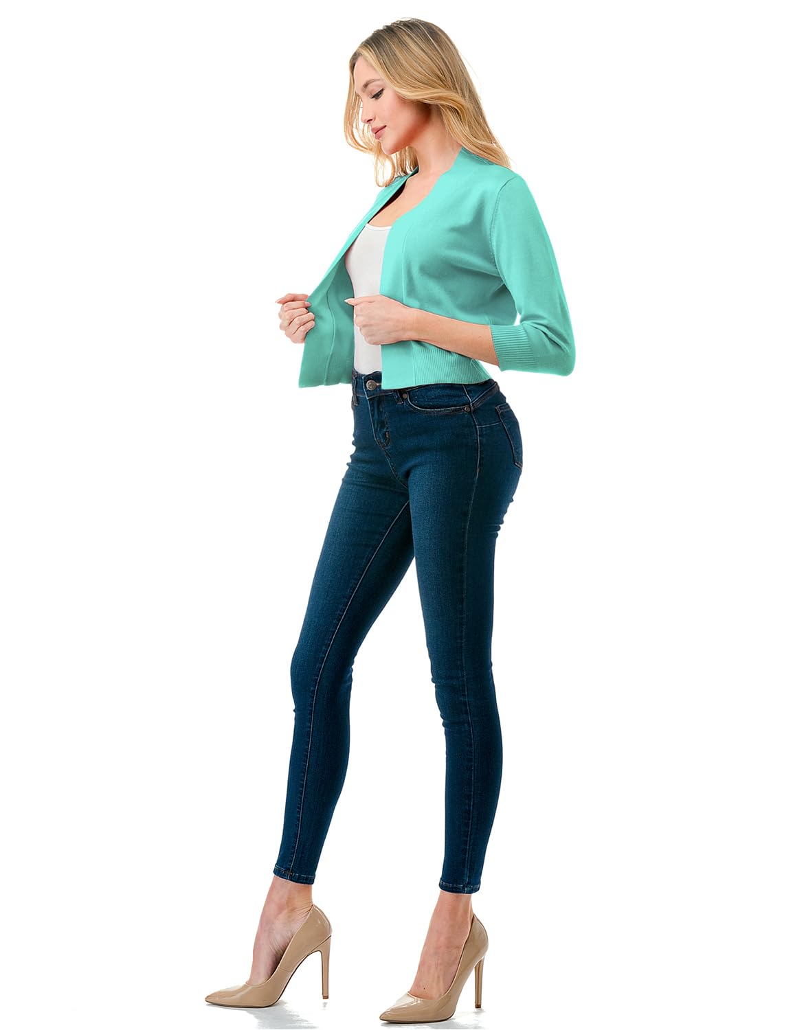 LALABEE Damen-Bolero, klassisch, 3/4-Ärmel, vorne offen, kurz, Cardigan, Shrugs für Kleider (S~XXL)