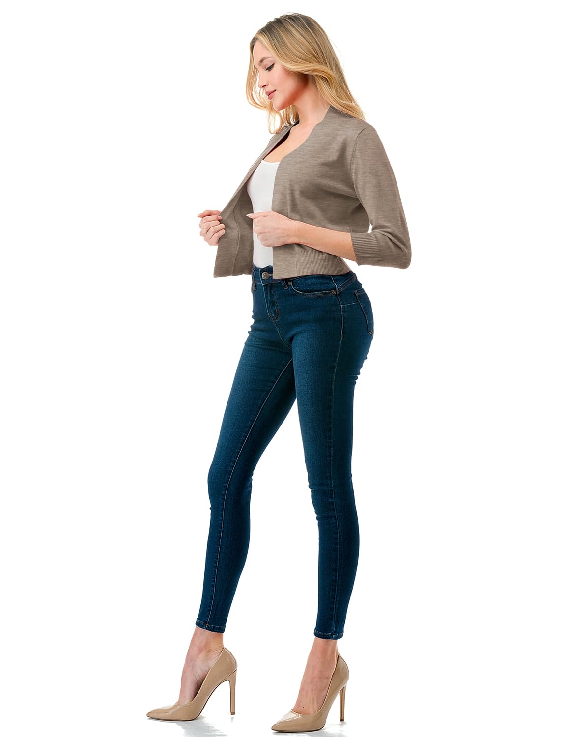 LALABEE Damen-Bolero, klassisch, 3/4-Ärmel, vorne offen, kurz, Cardigan, Shrugs für Kleider (S~XXL)