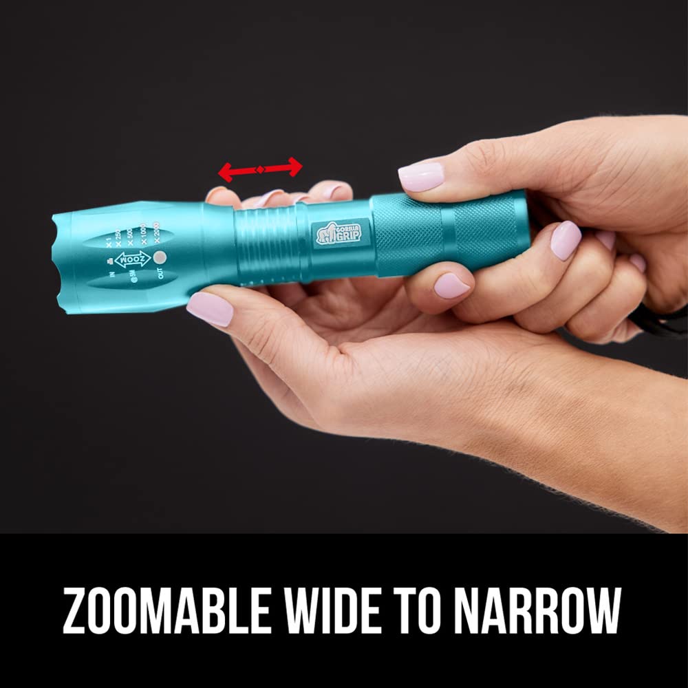 Gorilla Grip Leistungsstarke LED-Taschenlampe, 237 m, wasserfest, 5 einstellbare Modi, taktische Taschenlampe, hohe Lumen, ultrahelle Akku-Zoom-Taschenlampen, kleines Mini-Taschenlampen-Zubehör fürs Campingauto, 2er-Pack, Gold