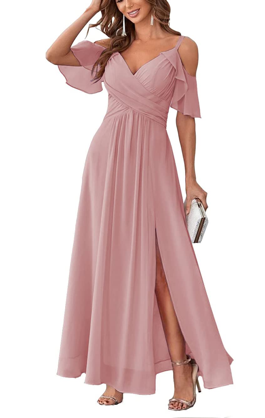 Long Chiffon Junior Bridesmaids Dresses for Women Wedding Party Dress Formal Military Ball Gown ABC095