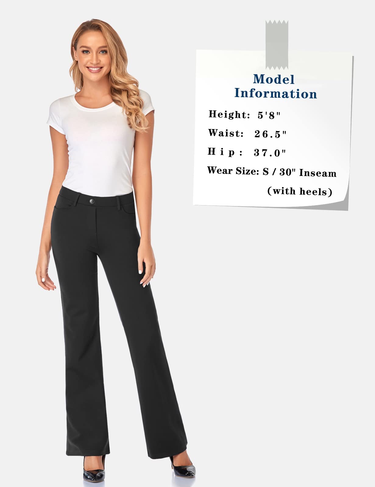 Pantalon extensible pour femme Tapata 28''/30''/32''/34'' avec poches, taille haute, petite, taille standard pour le travail au bureau