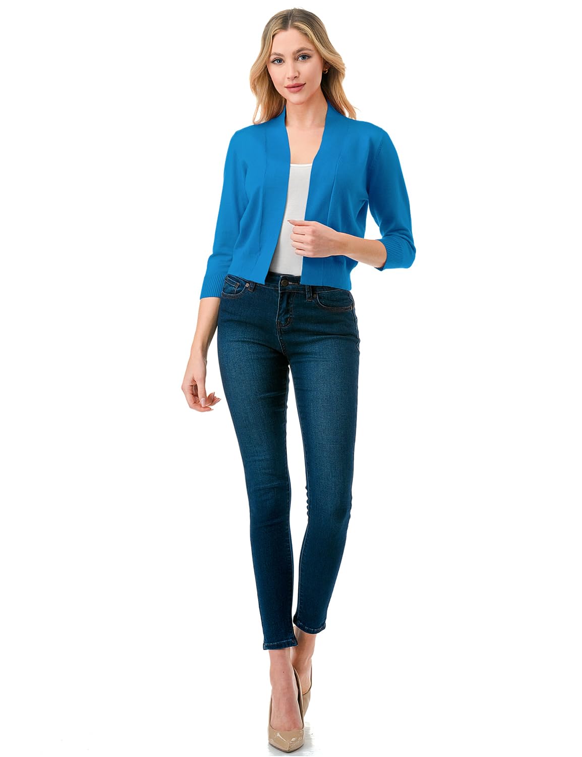 LALABEE Damen-Bolero, klassisch, 3/4-Ärmel, vorne offen, kurz, Cardigan, Shrugs für Kleider (S~XXL)