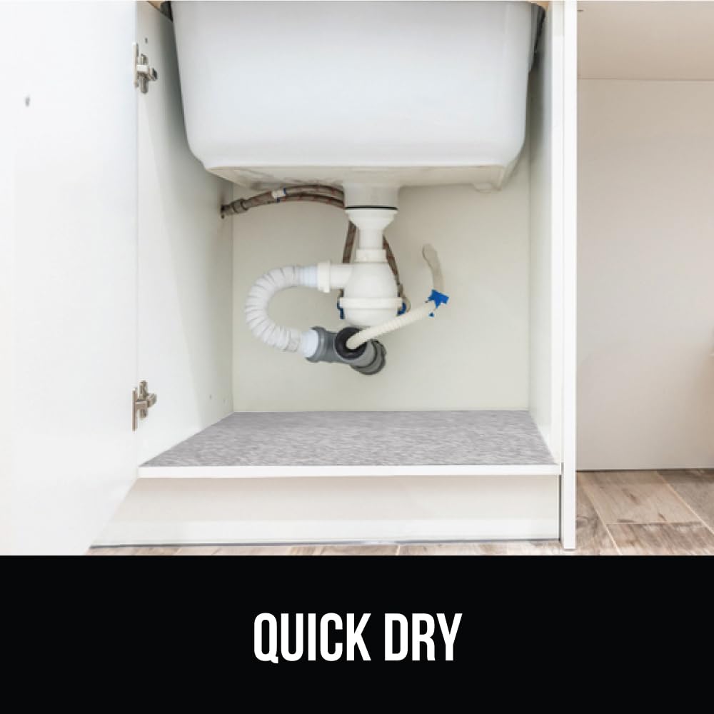 Gorilla Grip LeakGuard, nicht klebende Unterspülmatte für Küchenschränke, 24 x 40, wasserdichte, schnell trocknende Regaleinlage, langlebige, saugfähige Filzmatten für Badezimmerwaschbecken, Schränke, Kommoden, Damast, Taupe-Creme